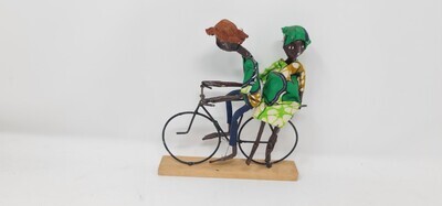 Handmade African Home Decor Sculptures - Baba na Mama on Bike