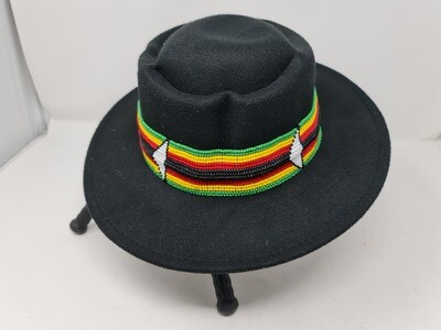 Fedora Hat with Beads - Black with Zimbabwe Flag