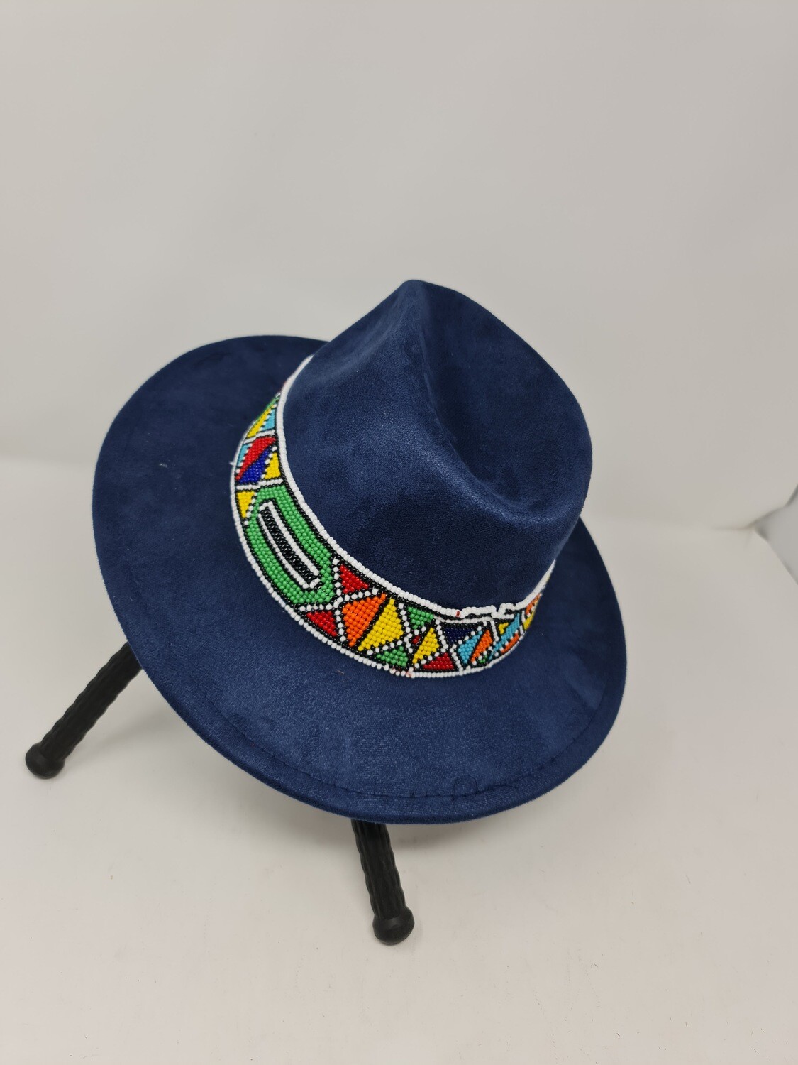 Fedora Hat with Beads - Dark Blue