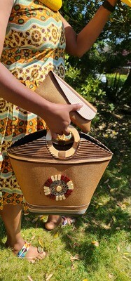 Wooden handle Handbag With Matching Clutch Bag