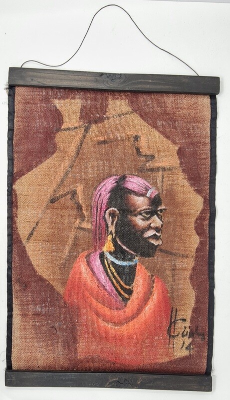 AFRICAN Wall Hanging Artwork - Masai Warrior 37cm x 56cm