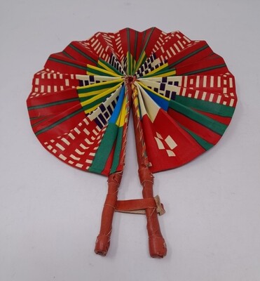 KUMISITA Folding Hand Fan - African Print and Leather - Handmade