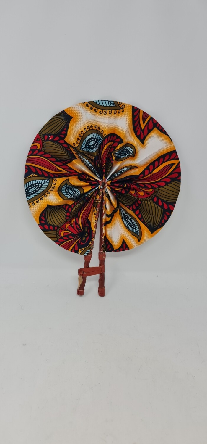 KUMITANO Folding Hand Fan - African Print and Leather - Handmade