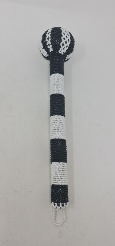 Beaded African Knobkerrie Induku - Black and white