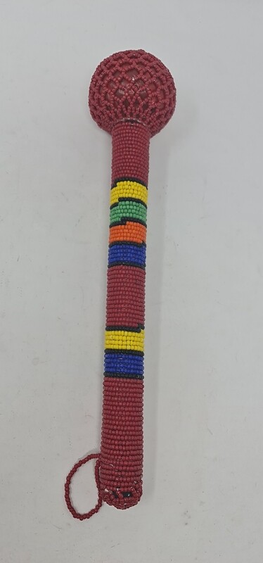 Beaded African Knobkerrie Induku - Red mix