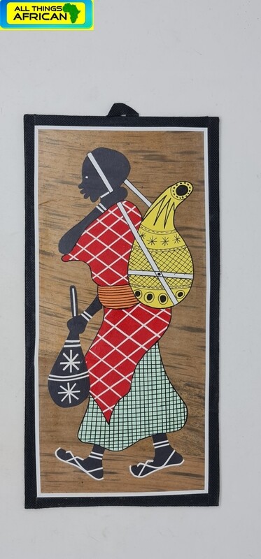 African Banana Artwork &quot;Mama na Kibuyu&quot; 20cm x 41cm