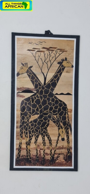 African Banana Artwork - Giraffe Family  20cm x 41cm