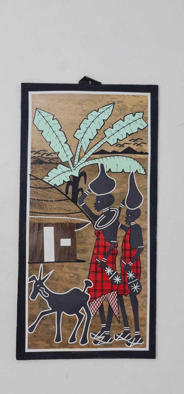 African Banana Artwork - Masai Couple  20cm x 41cm