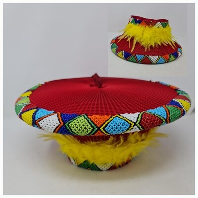 Traditional Isicholo Zulu Hat - Red Manyoya