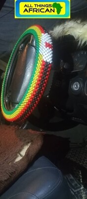 Handbeaded Steering Wheel Cover - Zimbabwe flag colours