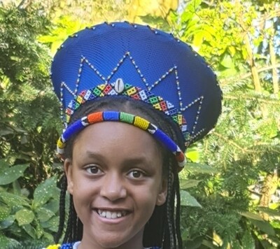 Traditional Isicholo Zulu Hat - Blue with beads hat