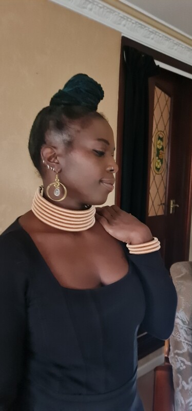 Gold/Cream Statement Woven Necklace Set