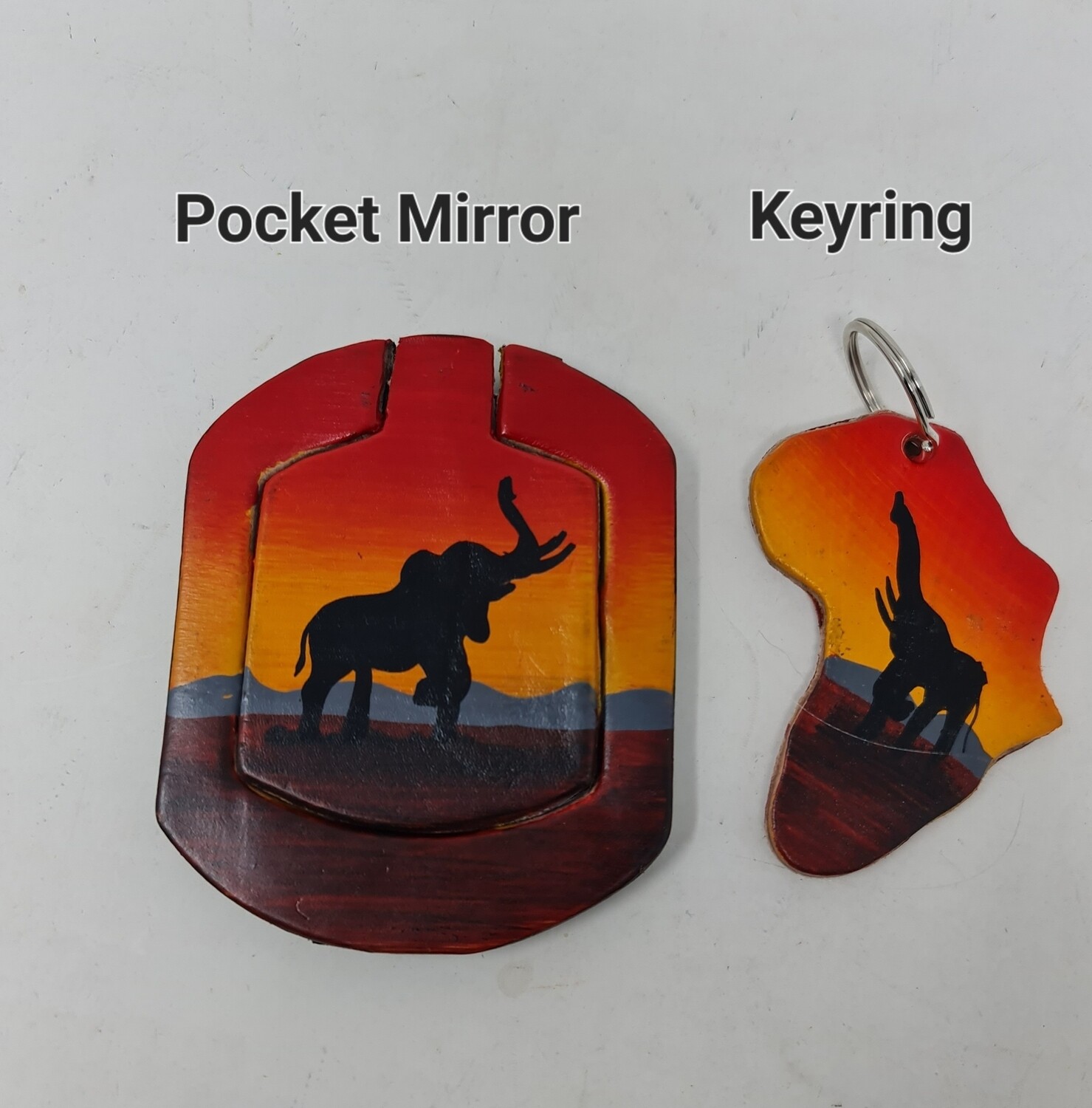 Elephant Themed Gift Set - Keyring and Pocket Mirror