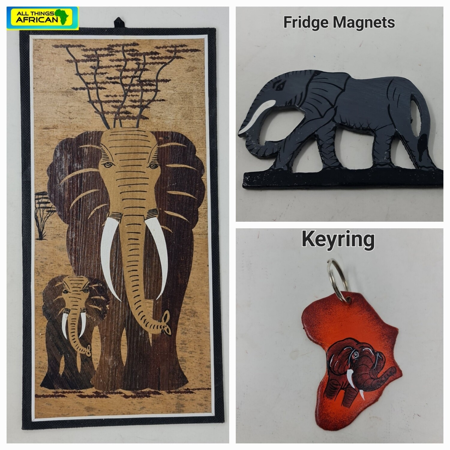 Elephant Themed Gift Set - Banana wall art, Fridge Magnets and Keyring