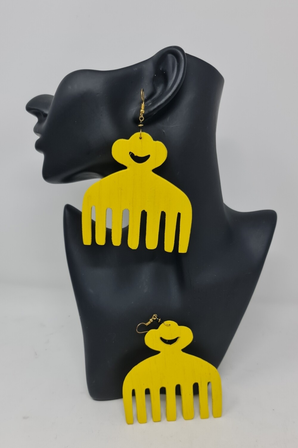 Njano Afro Comb - Hand Carved Wooden Earrings - 8cm x 9cm