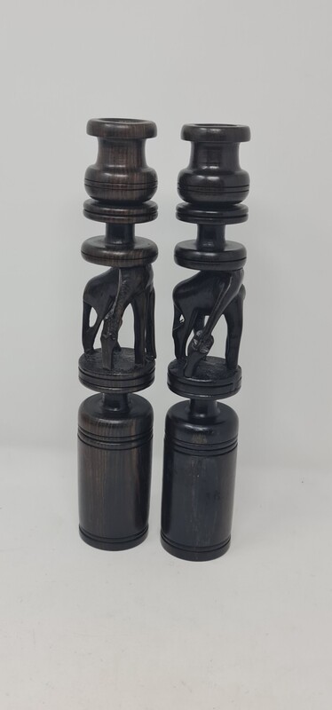 Ebony  Wood Hand Carved Pair Candle Holders  27cm