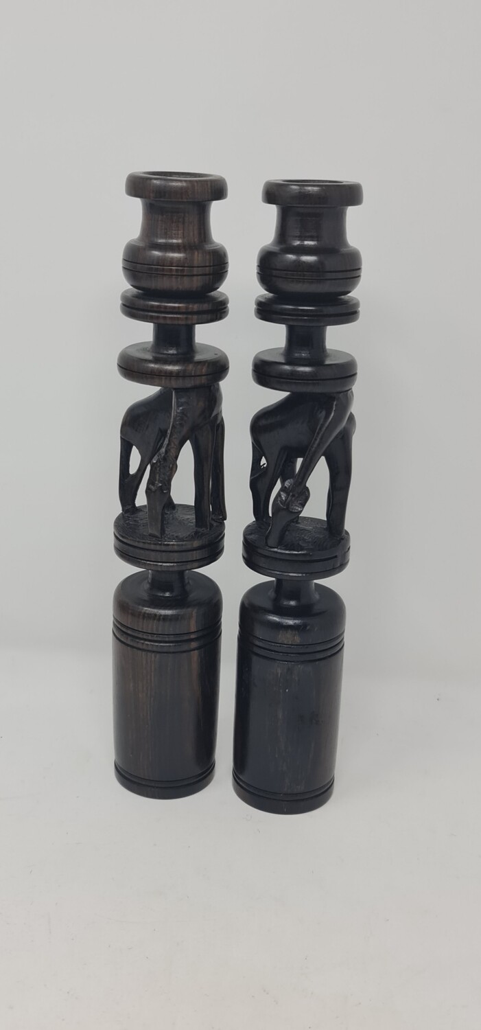 Ebony  Wood Hand Carved Pair Candle Holders  27cm