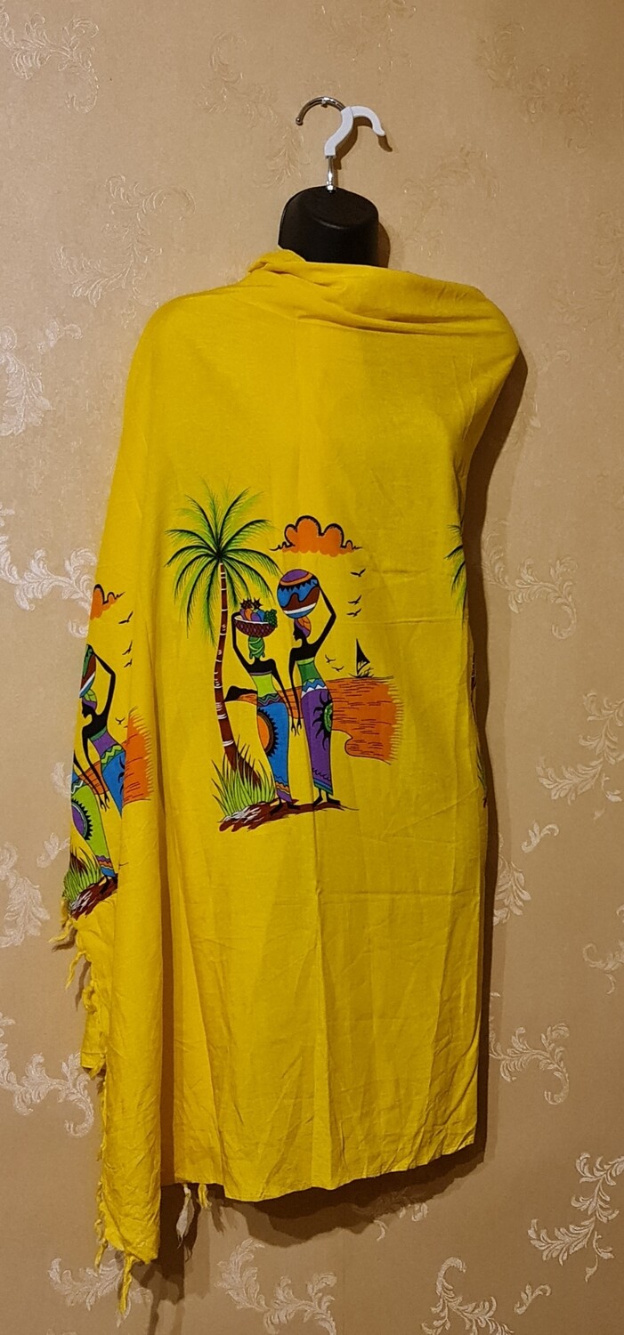 Sarong Wrap Bikini Wrap Swimsuit Cover Beachwear Cover Up - Zanzibar Mama Print - Yellow 1