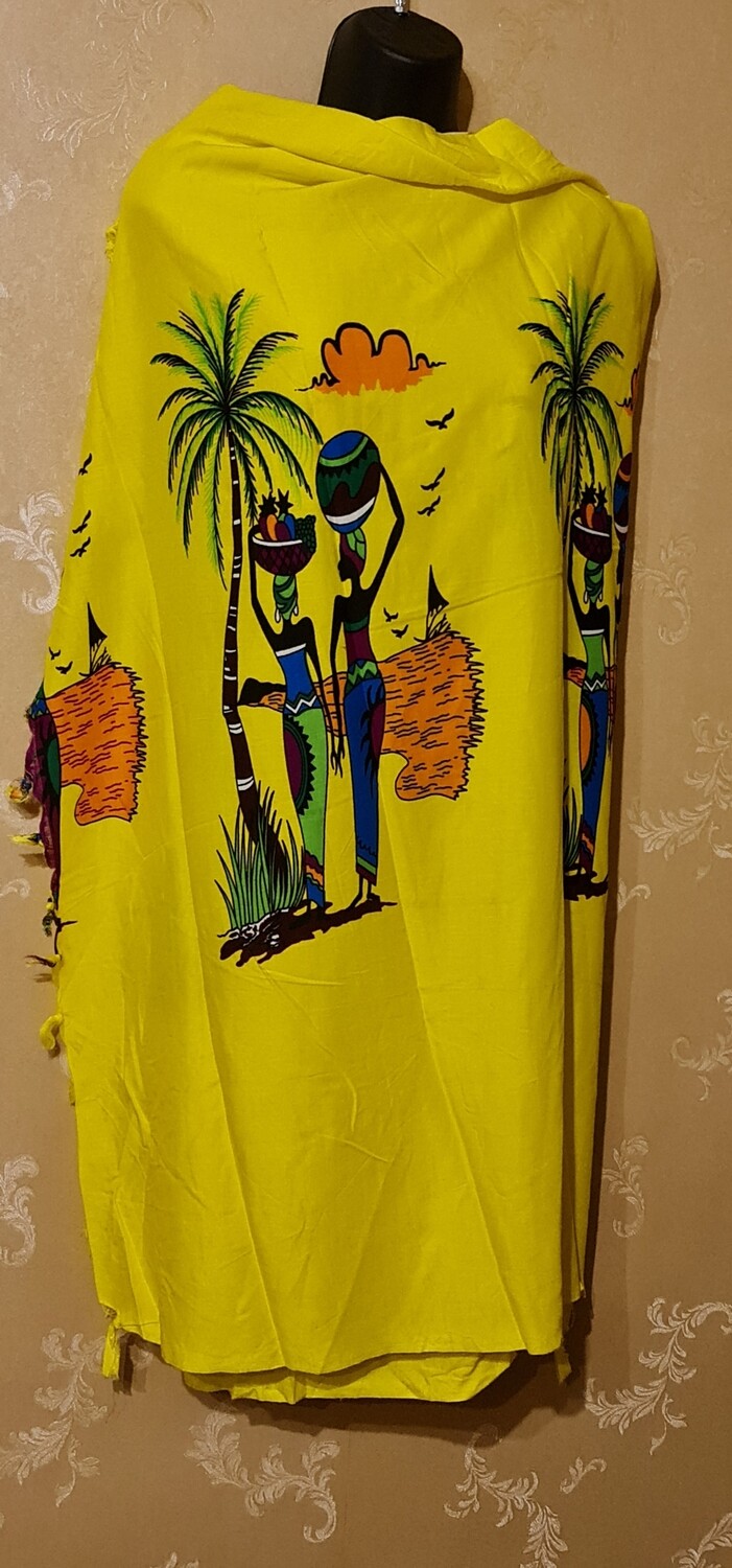 Sarong Wrap Bikini Wrap Swimsuit Cover Beachwear Cover Up - Zanzibar Mama Print - Yellow 3