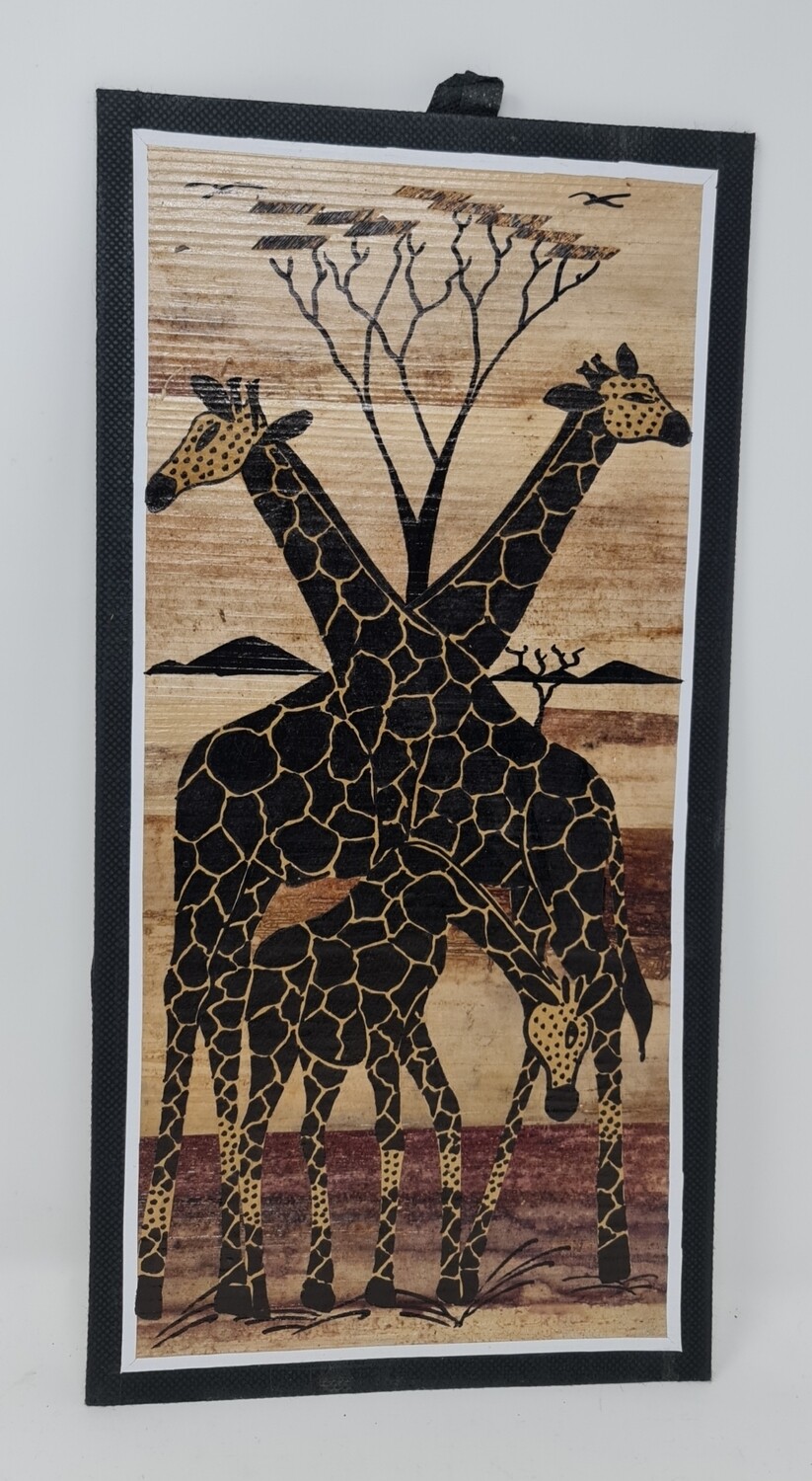 African Banana Artwork - 20cm x 41cm - Giraffe Family Singida