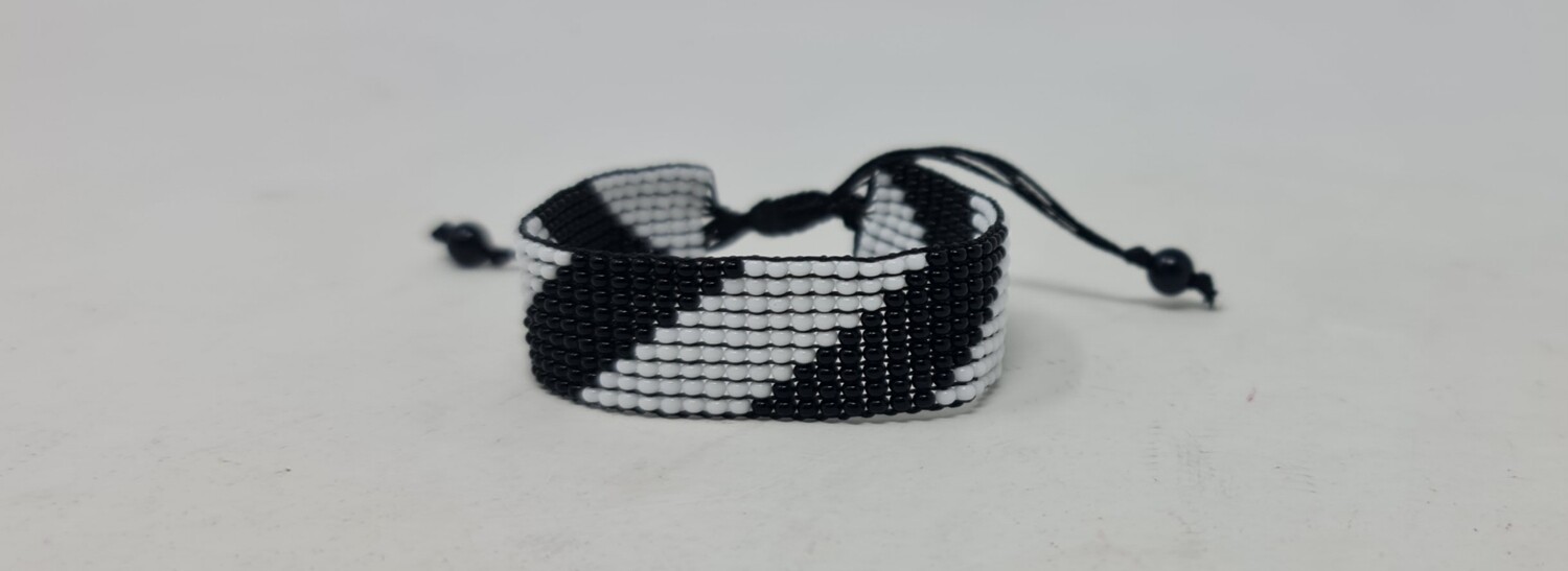 Adjustable Hand Beaded Bracelets - Black and white
