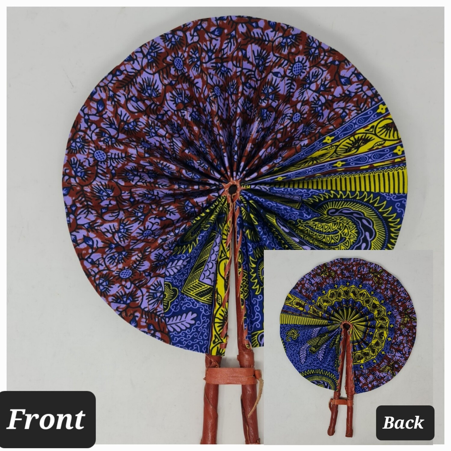 Handmade - Folding Hand Fan - African Print and Leather - Sali