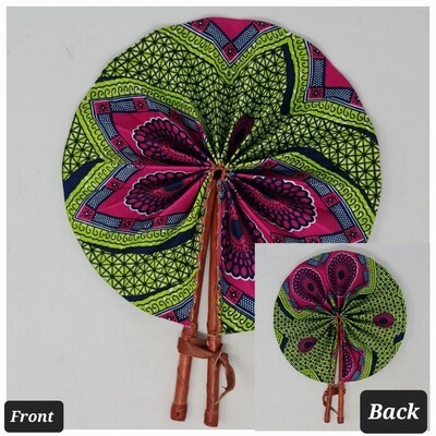 Handmade - Folding Hand Fan - African Print and Leather - Sai