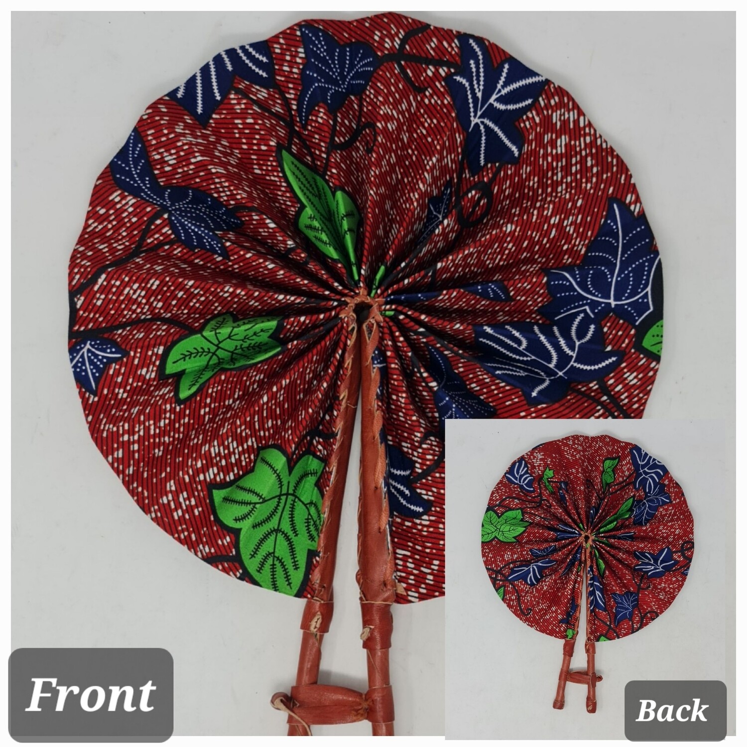 Handmade - Folding Hand Fan - African Print and Leather - Peo