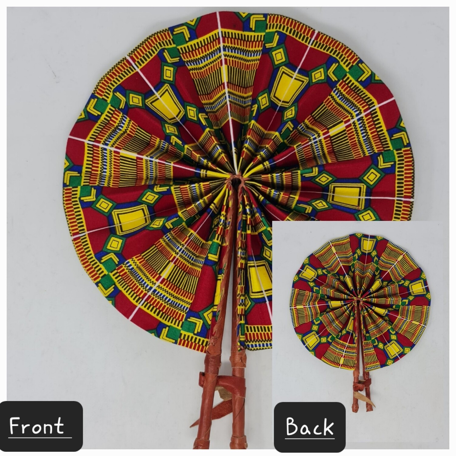 Handmade - Folding Hand Fan - African Print and Leather - Isa