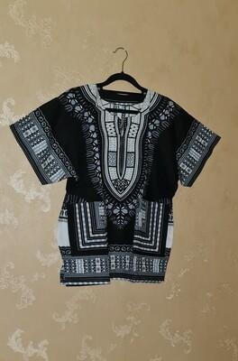 Dashiki Top - Black mix White - Unisex - Medium