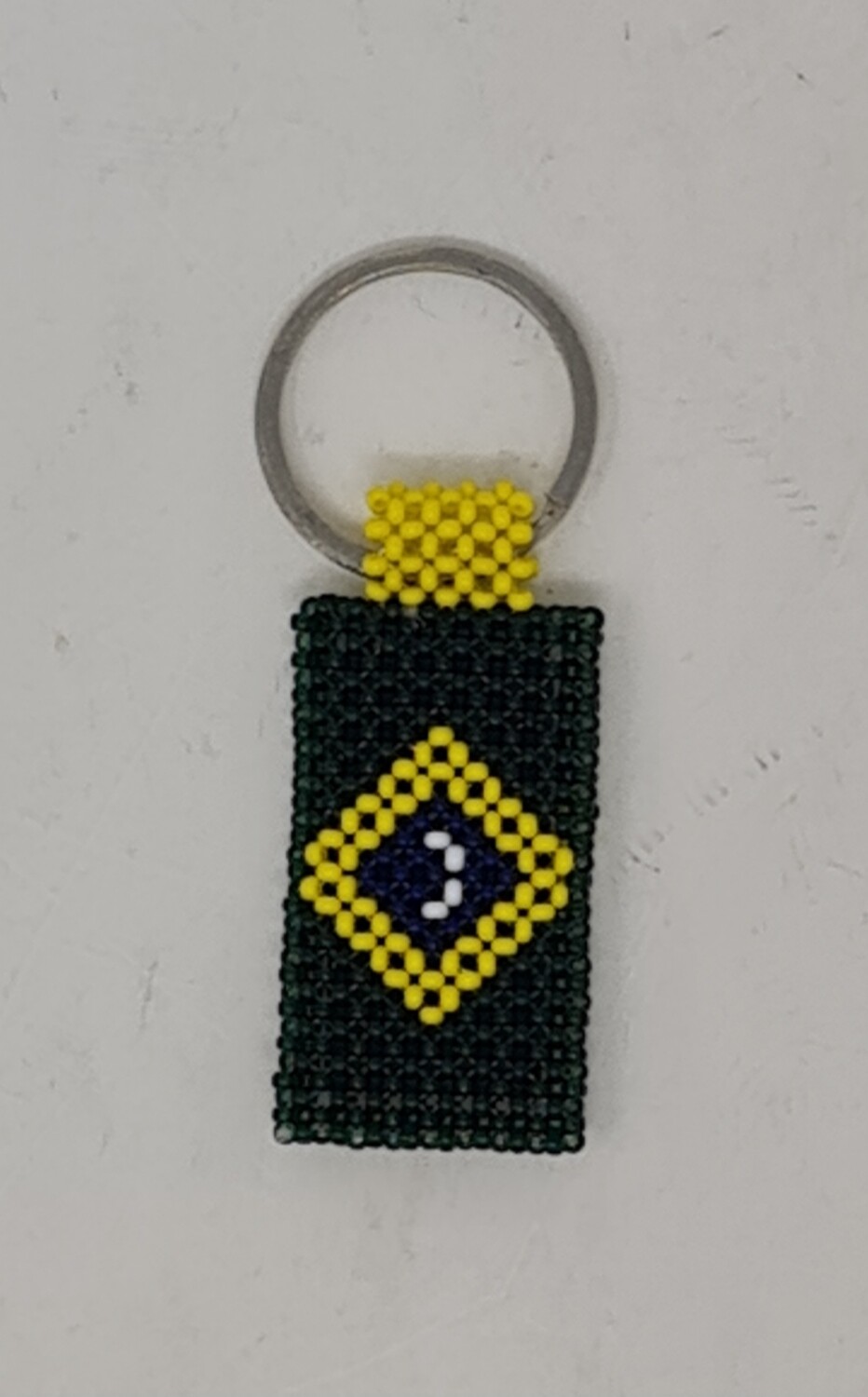 Hand Beaded Keyring - Brazil Flag colours