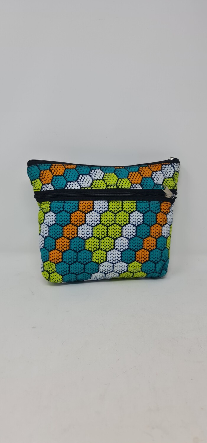 African Print Cosmetic/Makeup/Toiletry Bag 21cm x 23cm - Mae