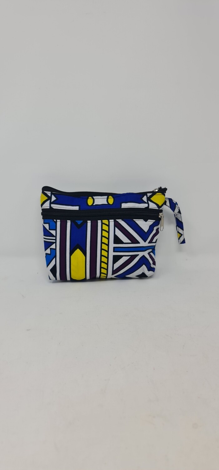 African Print Cosmetic/Makeup/Toiletry Bag 12cm x 20cm - Haki