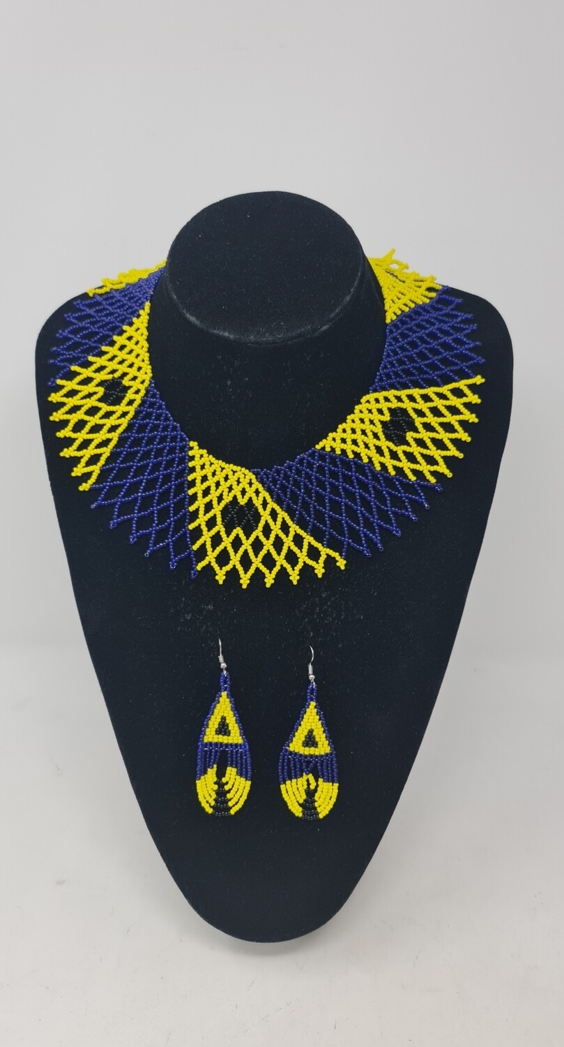 Handbeaded Necklace with Matching Earrings - Barbados Colours