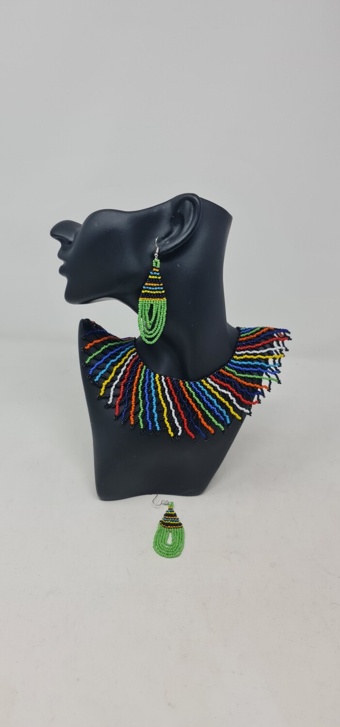Hand Beaded Necklace with Matching Earrings - Rita