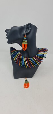 Hand Beaded Necklace with Matching Earrings -  Wema