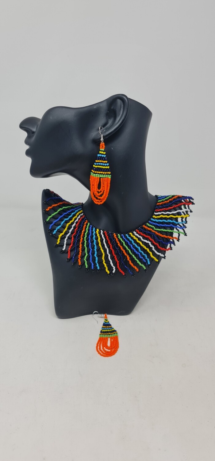 Hand Beaded Necklace with Matching Earrings - Wema