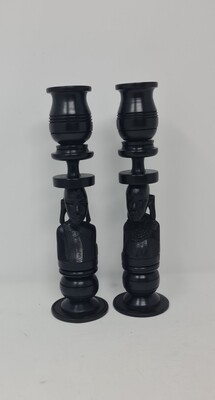 Hand Carved Ebony Wood Masai tribal face Candle Holder set  26cm