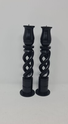 Hand Carved Ebony Wood Spiral Candle holder stands set  24cm