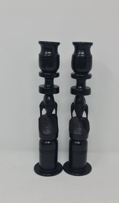 Hand Carved Ebony Wood Makonde face Candle holder set  24cm