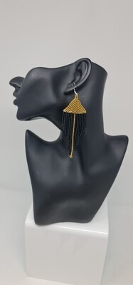 Hand Beaded Earrings - Gold and black