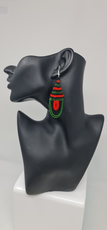 Handbeaded Earrings - Malawi Flag - 7cm