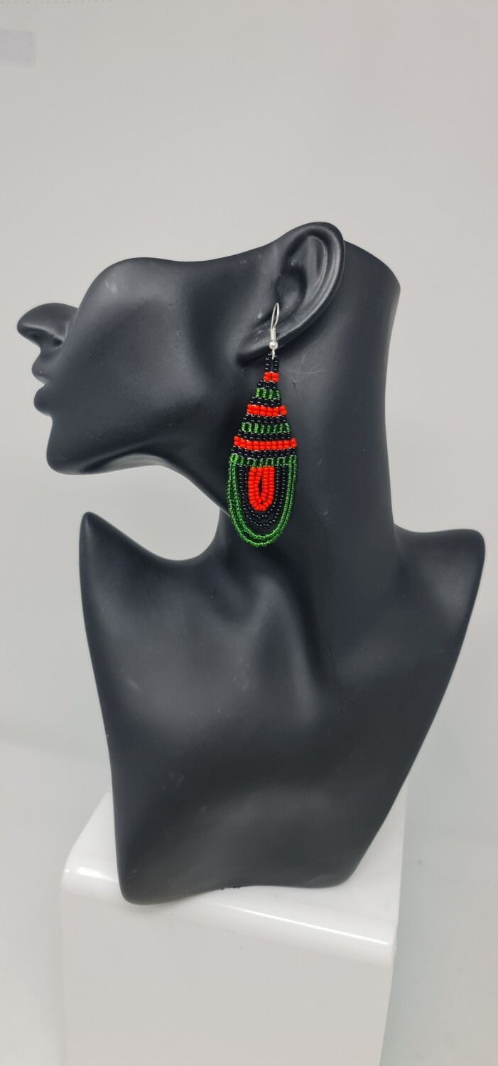 Handbeaded Earrings - Malawi Flag - 7cm