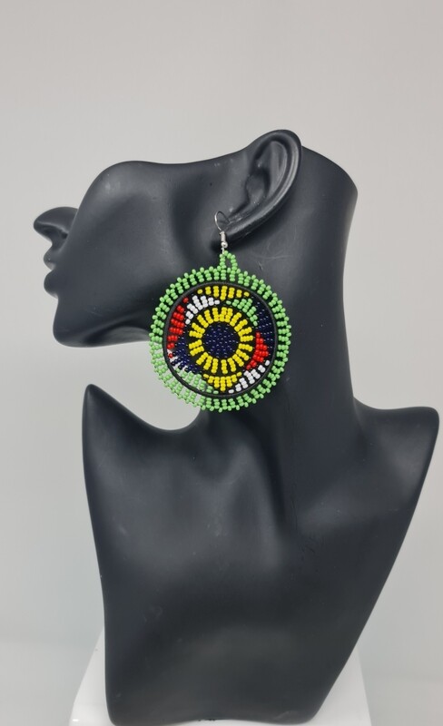 Mwajabu -  Hand Beaded Earrings - Green Mix - 6.5cm