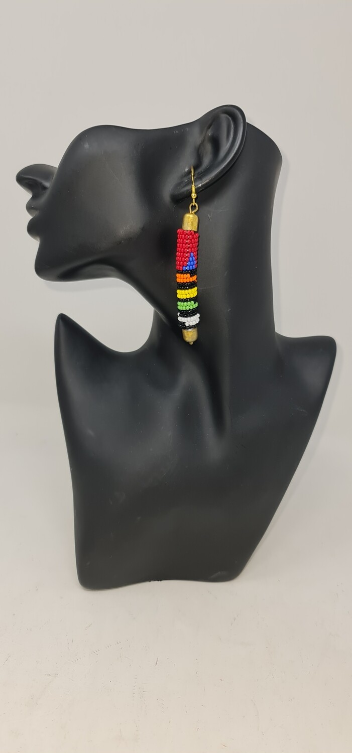 Nyekundu Hand Beaded Earrings - 8cm