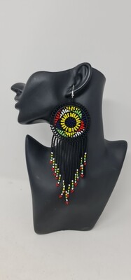 Tasi Hand Beaded Earrings - Black Mix - 14cm