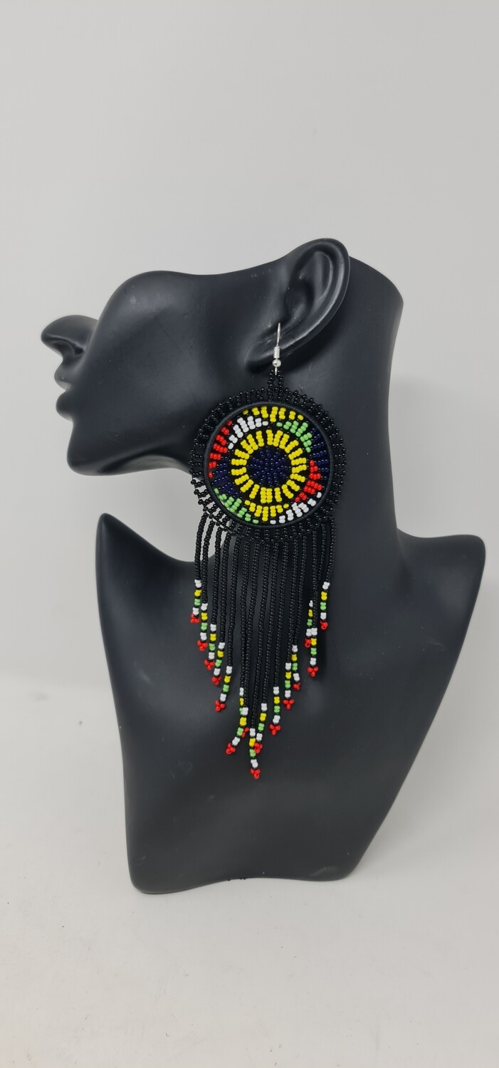 Tasi Hand Beaded Earrings - Black Mix - 14cm