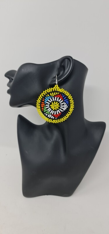 Dina - Hand Beaded Earrings - Yellow Mix - 6.5cm