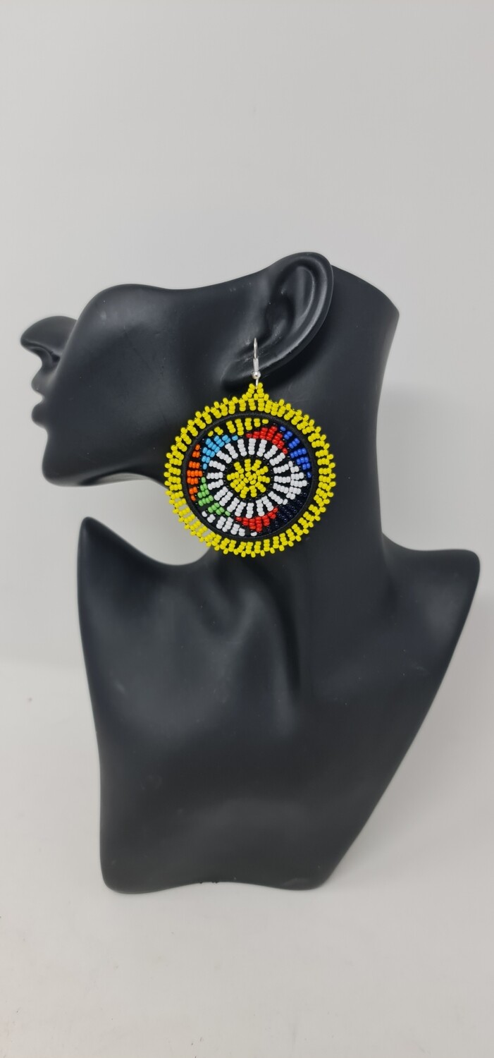Dina - Hand Beaded Earrings - Yellow Mix - 6.5cm