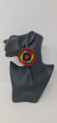 Yoyo -  Hand Beaded Earrings - Red Mix - 6.5cm